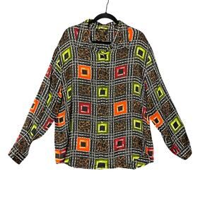 Corey B Y2K Vintage 100% Silk Cheetah Print Button Up Shirt Size XL Eclectic Fun